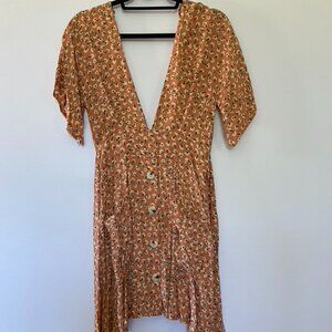 Faithfull the Brand Umbria Bohemian Mini Dress In Vintage Bloom Peach